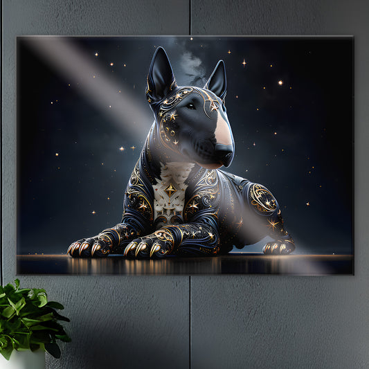 Bull Terrier Gardien – Tableau Noir & Or