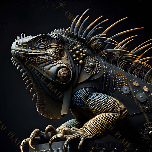 Iguane Impérial – Tableau Noir & Or
