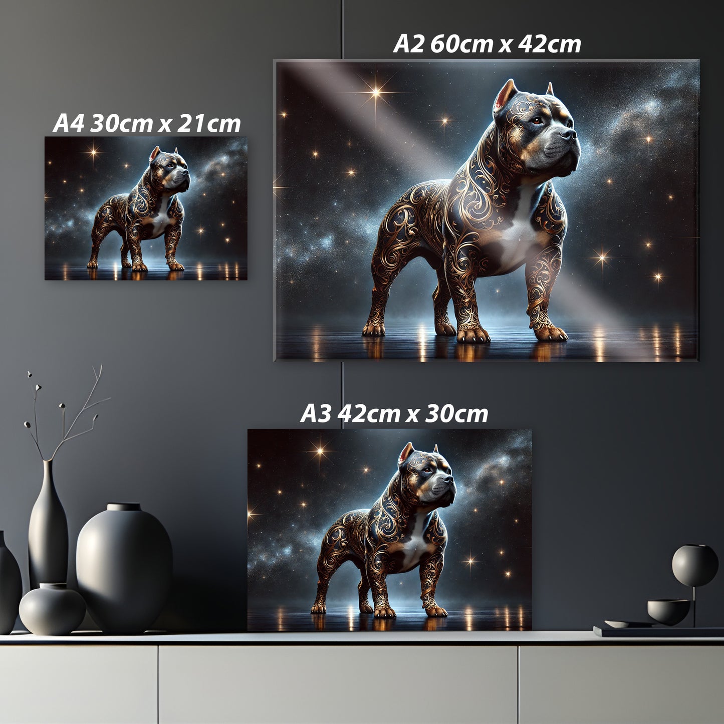 American Bully Majestueux – Tableau Noir & Or