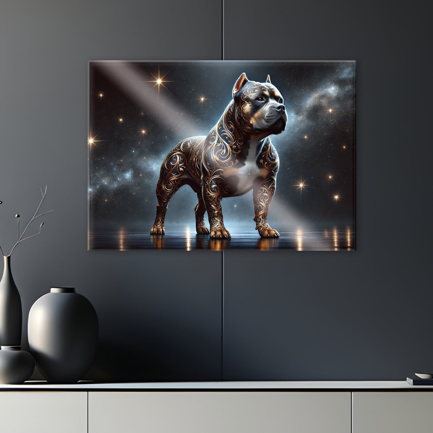 American Bully Majestueux – Tableau Noir & Or