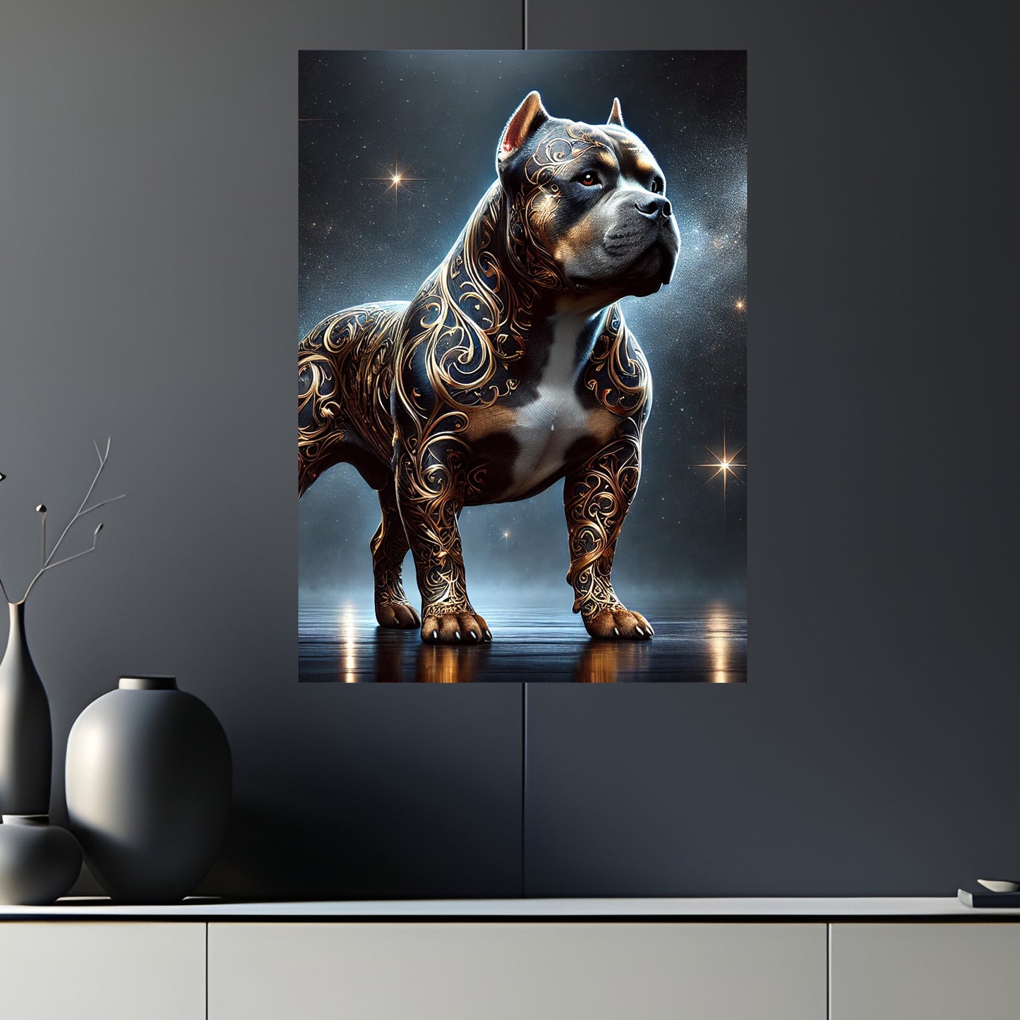 American Bully Majestueux – Tableau Noir & Or