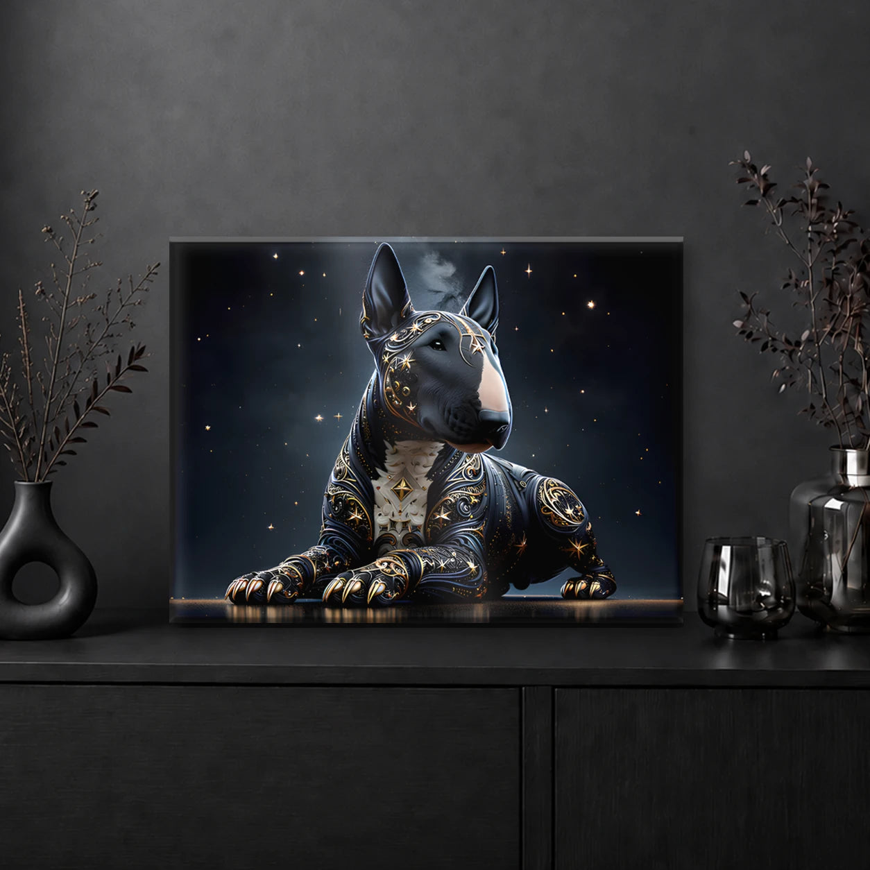 Tableau Bull Terrier Noir & Or